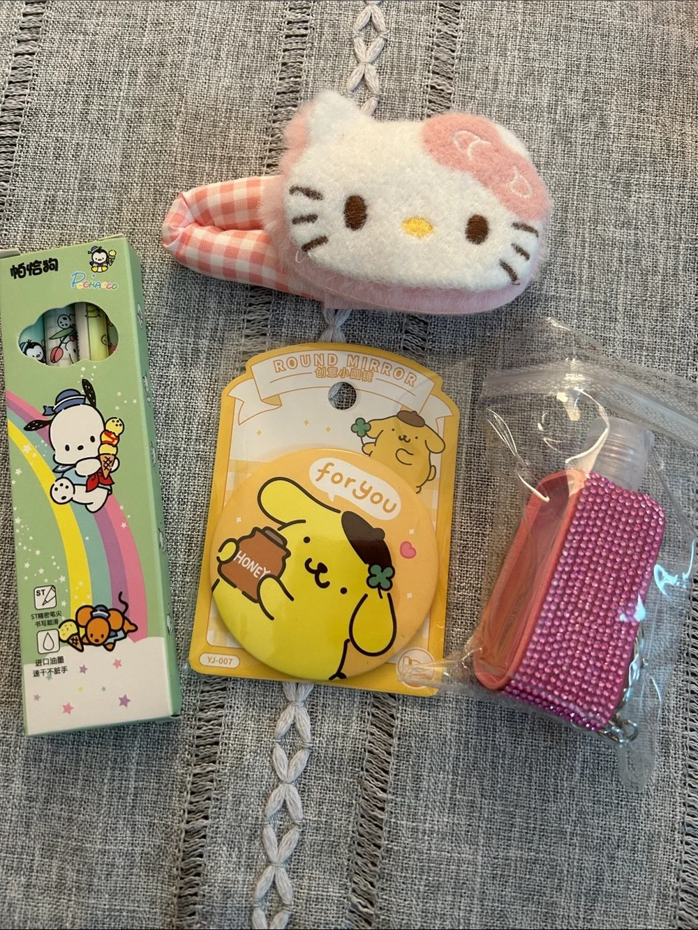 Hairclip, Badge, Pen Set, and Hand Sanitizer Keychain
